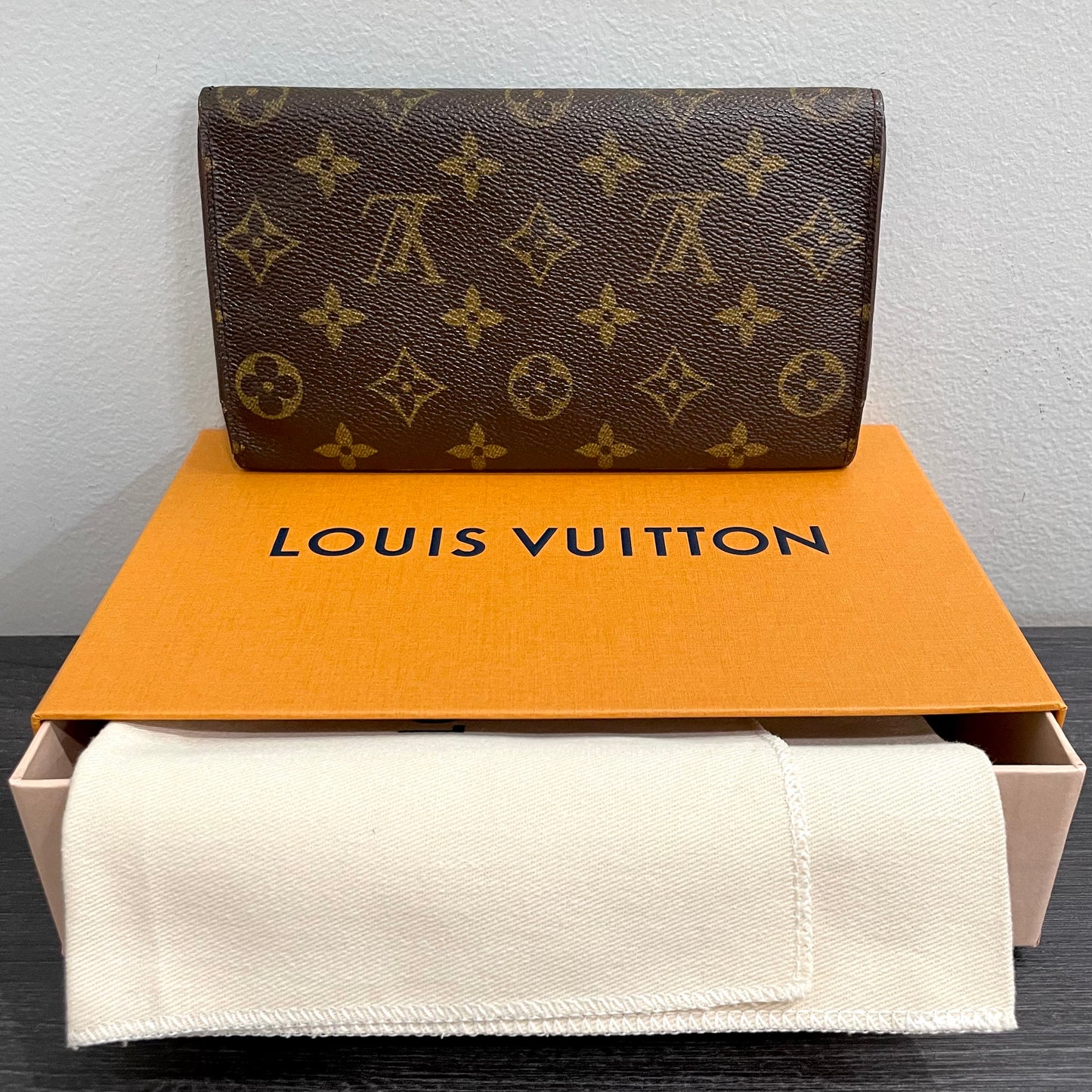 CLEARANCE #166 LOUIS VUITTON Monogram Long Trifold Wallet with Dust Bag & Box