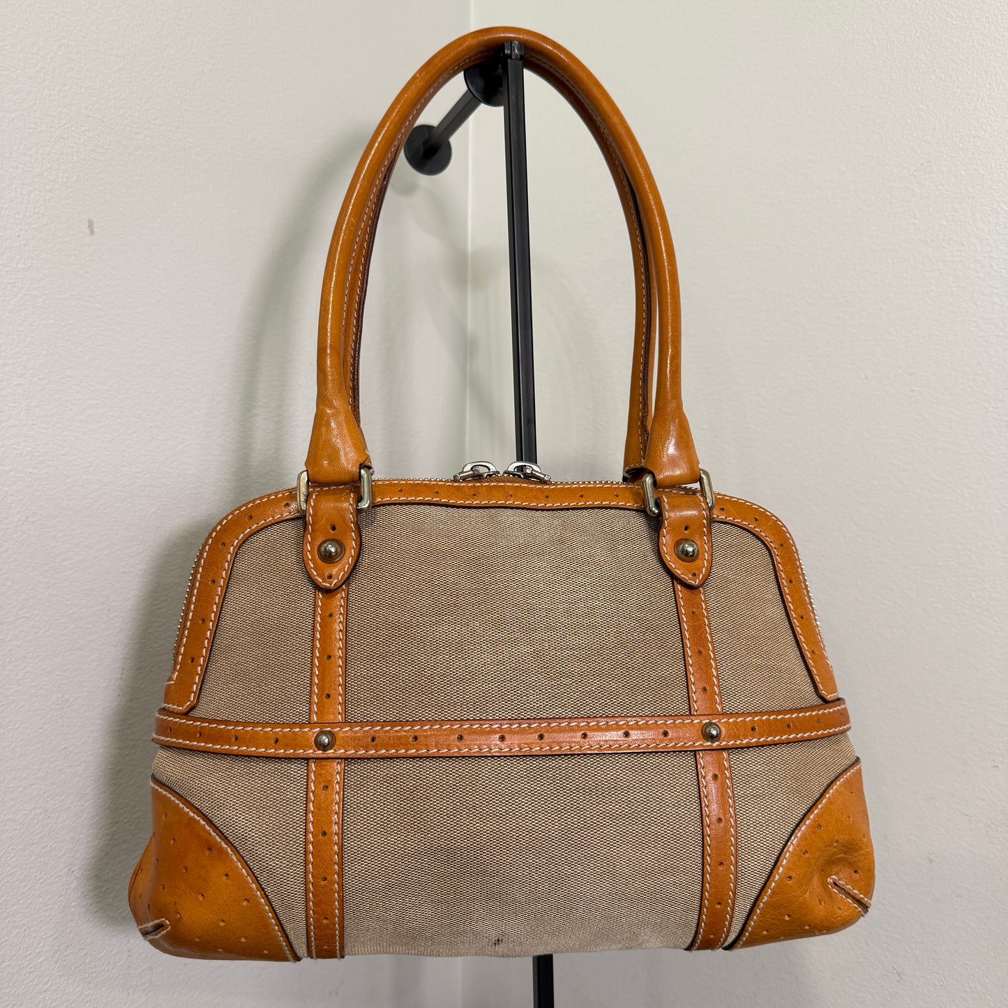 1015-01 GUCCI Canvas Web GG Reins Shoulder Bag Cognac