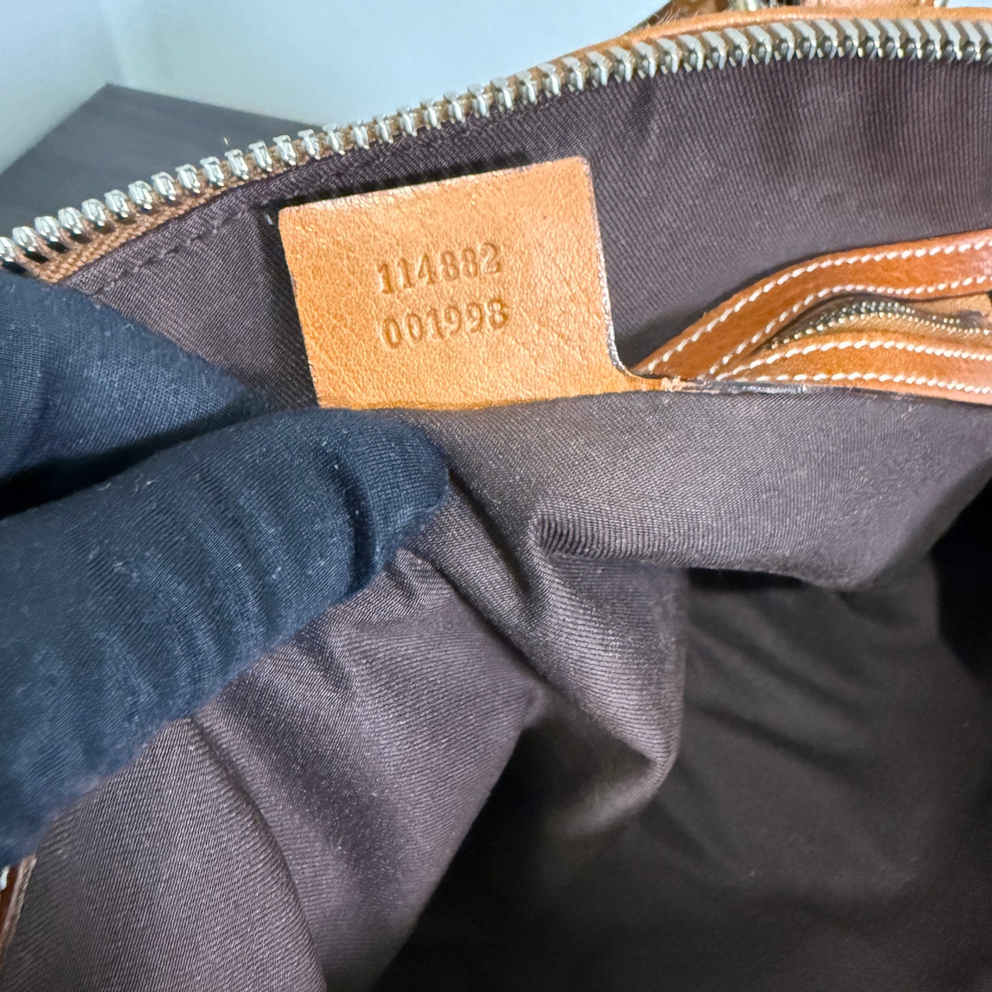 1015-01 GUCCI Canvas Web GG Reins Shoulder Bag Cognac