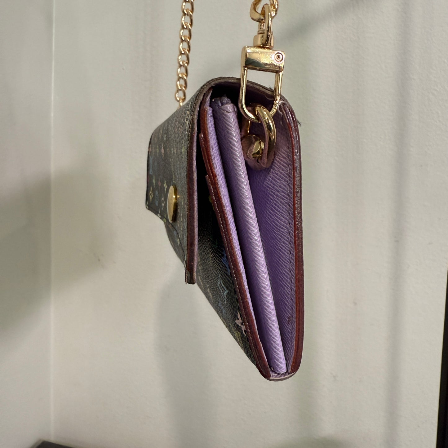 1015-02 LOUIS VUITTON x MURAKAMI Black & Lavender Sarah Wallet with Removable Chain
