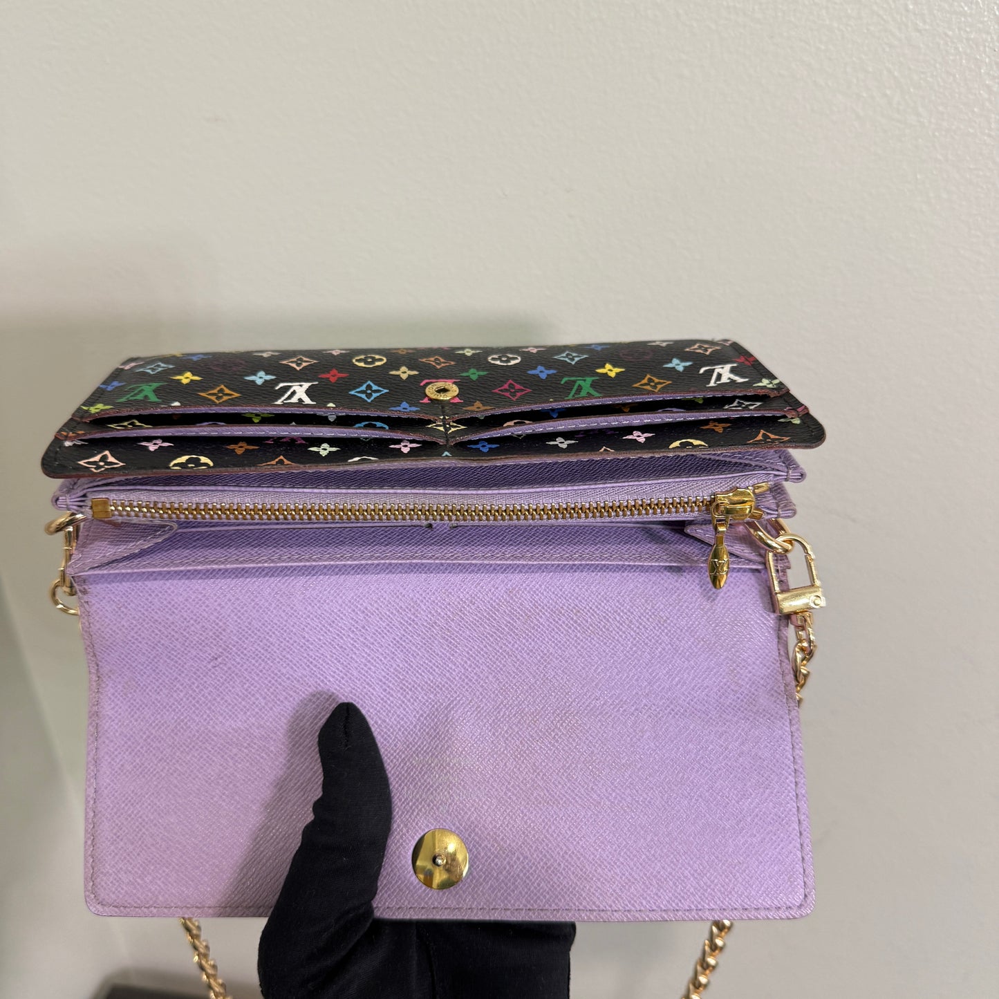 1015-02 LOUIS VUITTON x MURAKAMI Black & Lavender Sarah Wallet with Removable Chain