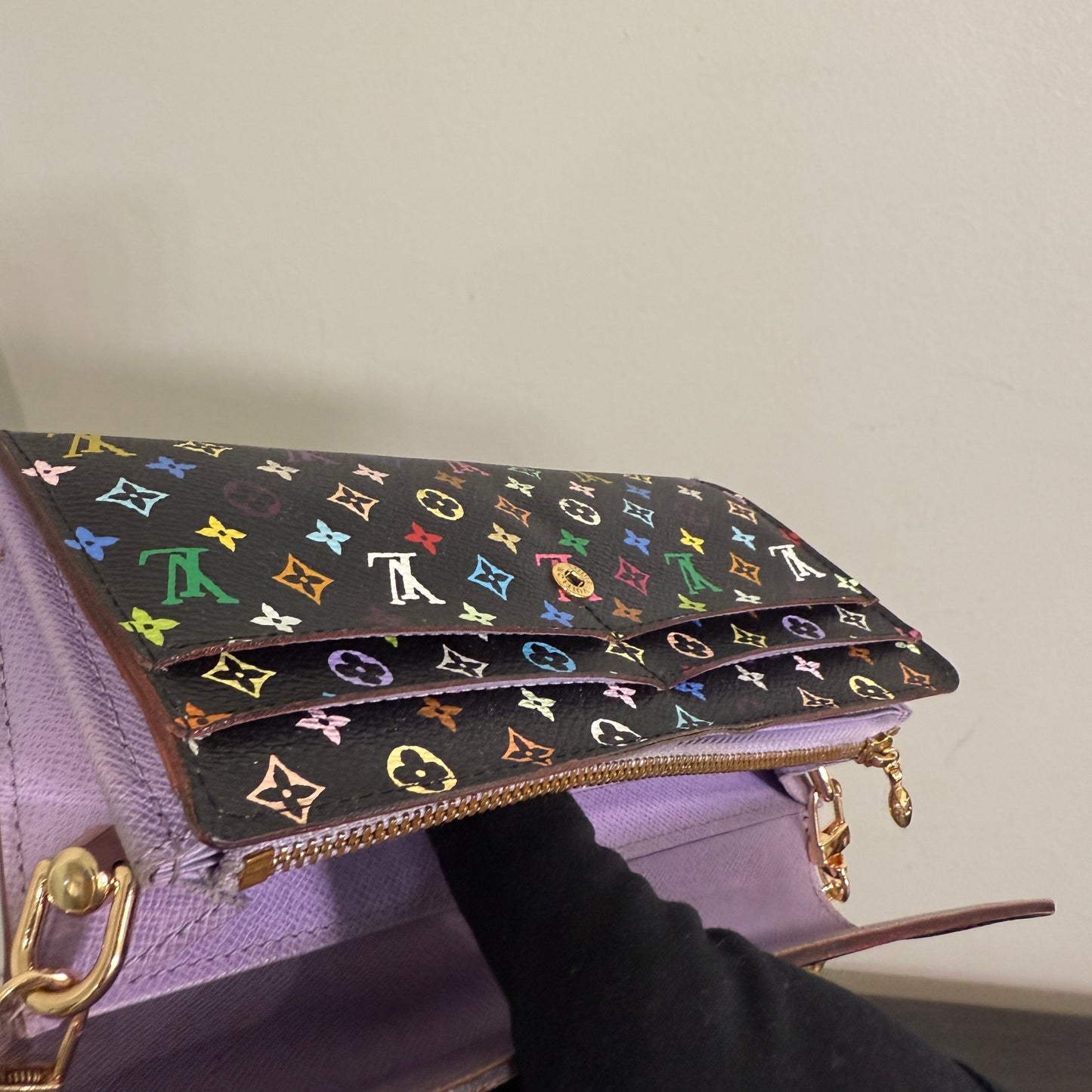 1015-02 LOUIS VUITTON x MURAKAMI Black & Lavender Sarah Wallet with Removable Chain