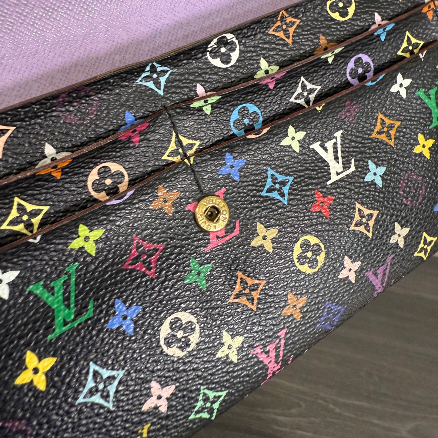 1015-02 LOUIS VUITTON x MURAKAMI Black & Lavender Sarah Wallet with Removable Chain
