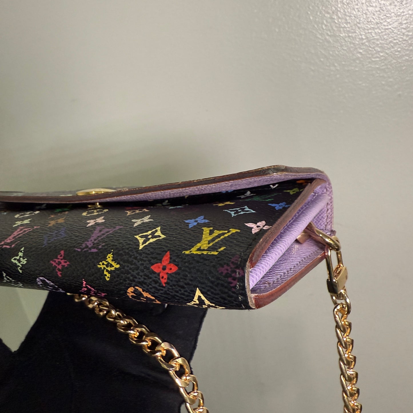 1015-02 LOUIS VUITTON x MURAKAMI Black & Lavender Sarah Wallet with Removable Chain