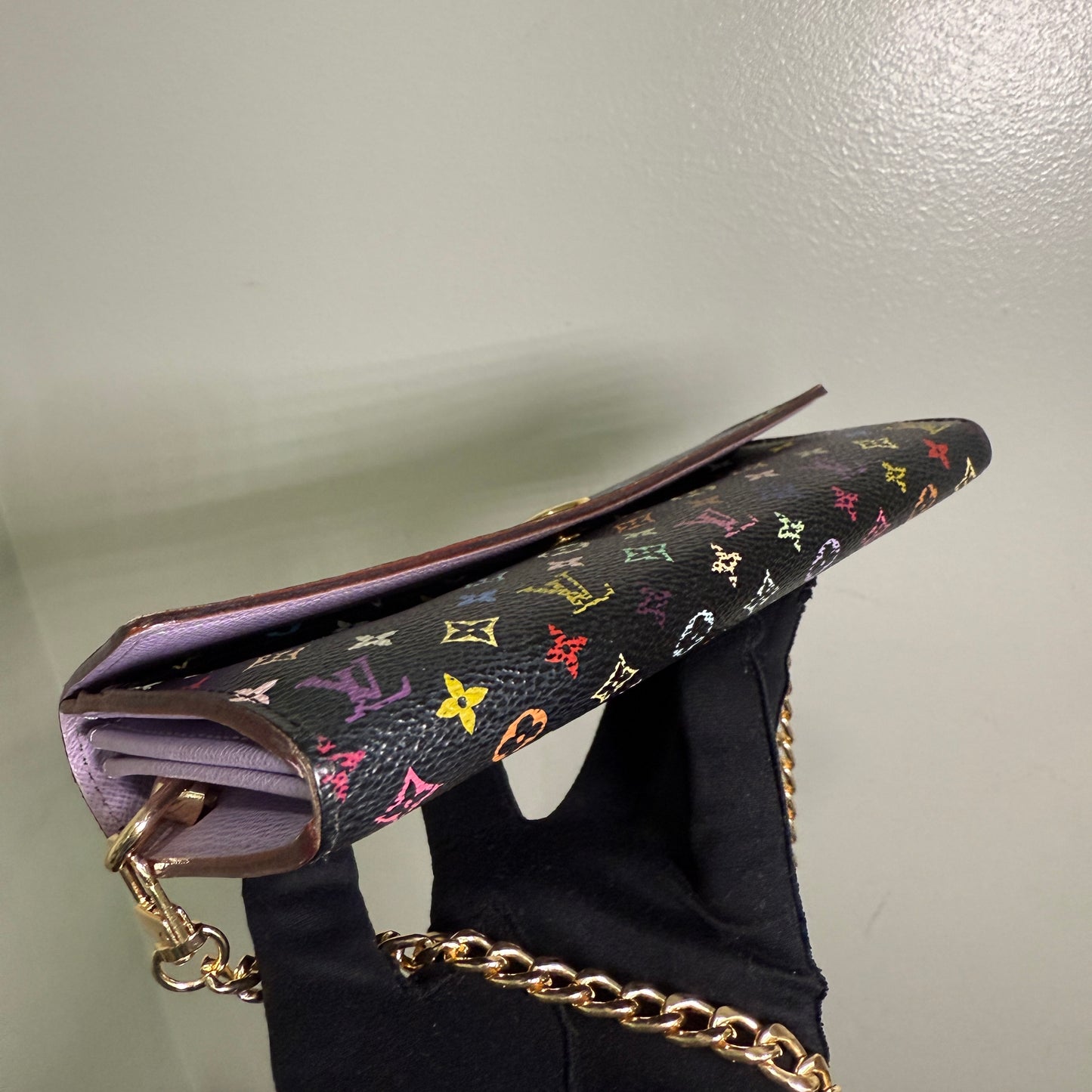 1015-02 LOUIS VUITTON x MURAKAMI Black & Lavender Sarah Wallet with Removable Chain