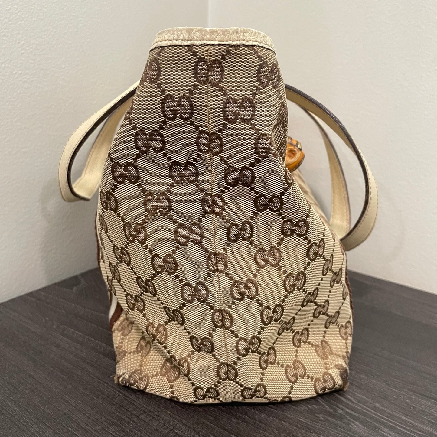 #865 GUCCI GG Canvas Bamboo Trinket Shoulder Bag