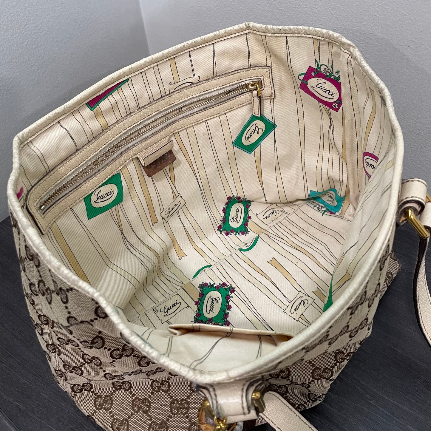 #865 GUCCI GG Canvas Bamboo Trinket Shoulder Bag
