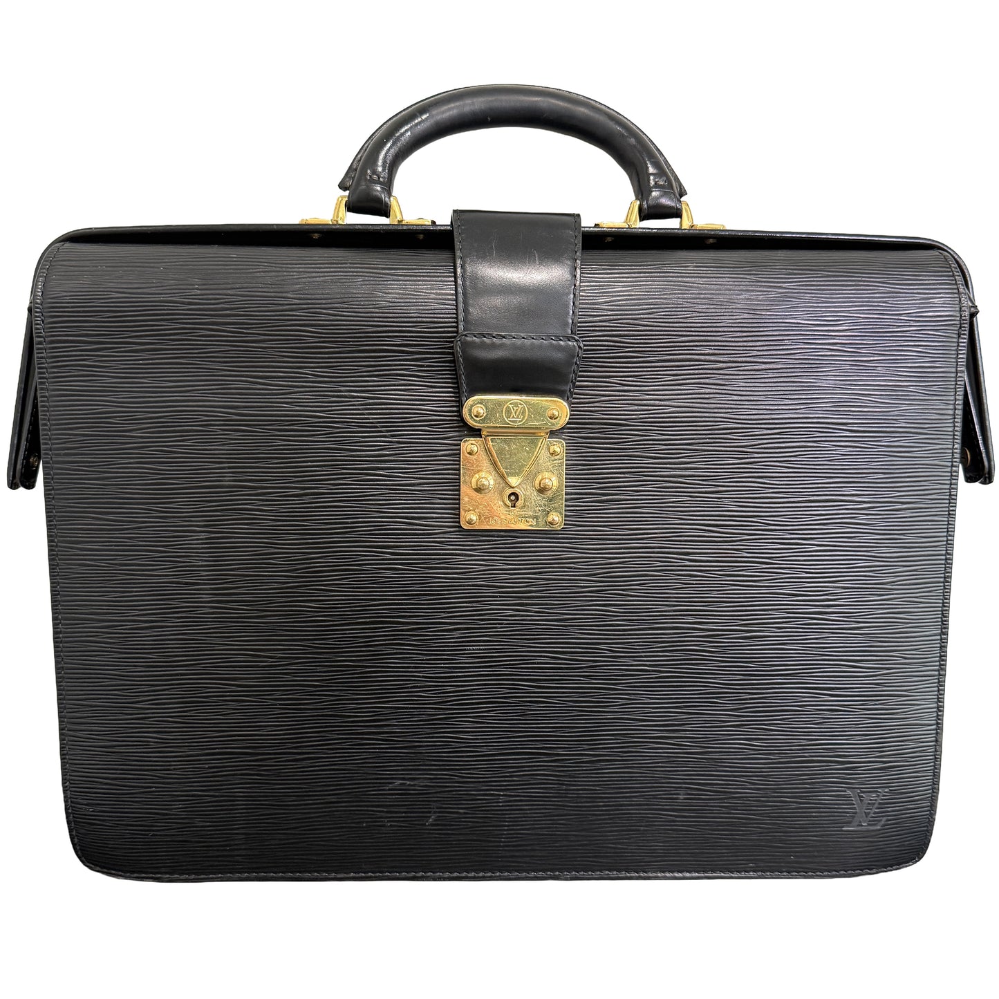 1015-06 LOUIS VUITTON Black Epi Serviette Fermoir Executive Briefcase