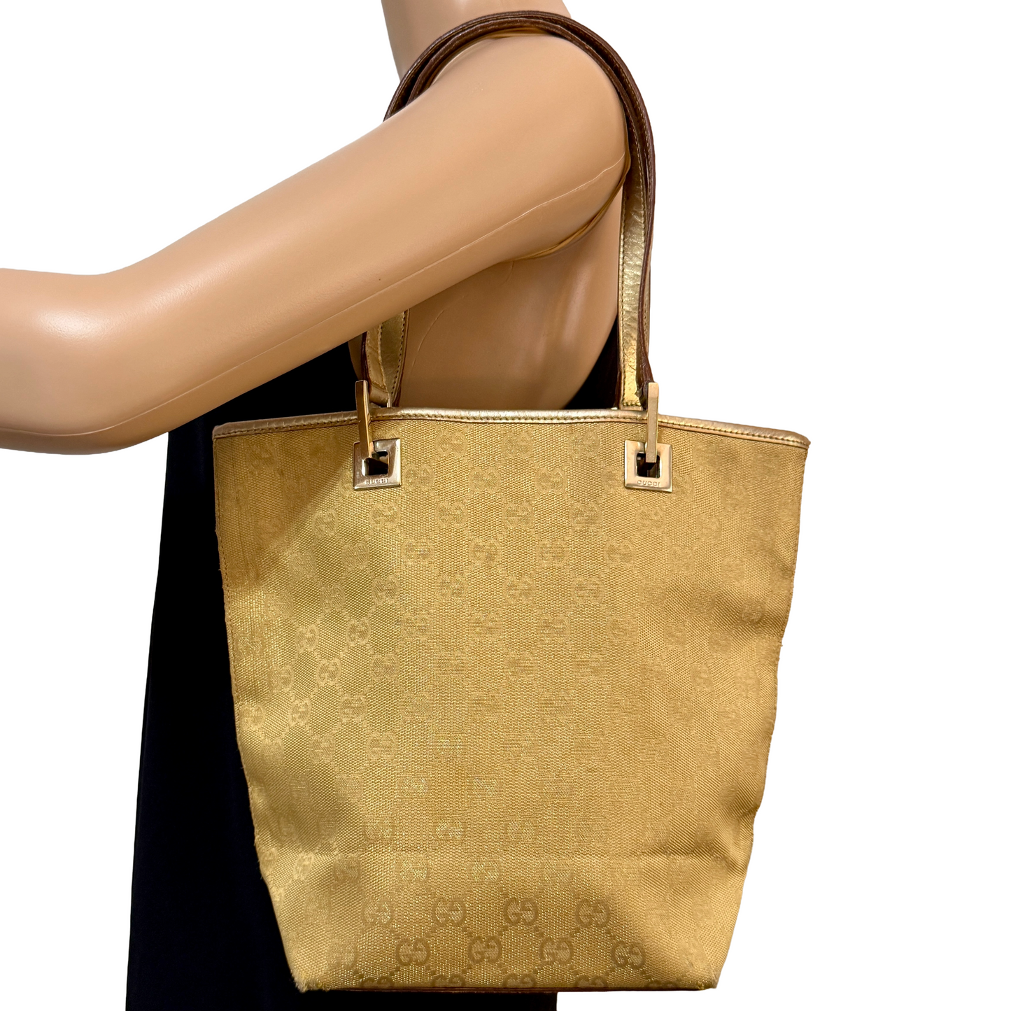 1015-07 GUCCI Gold GG Canvas Tote