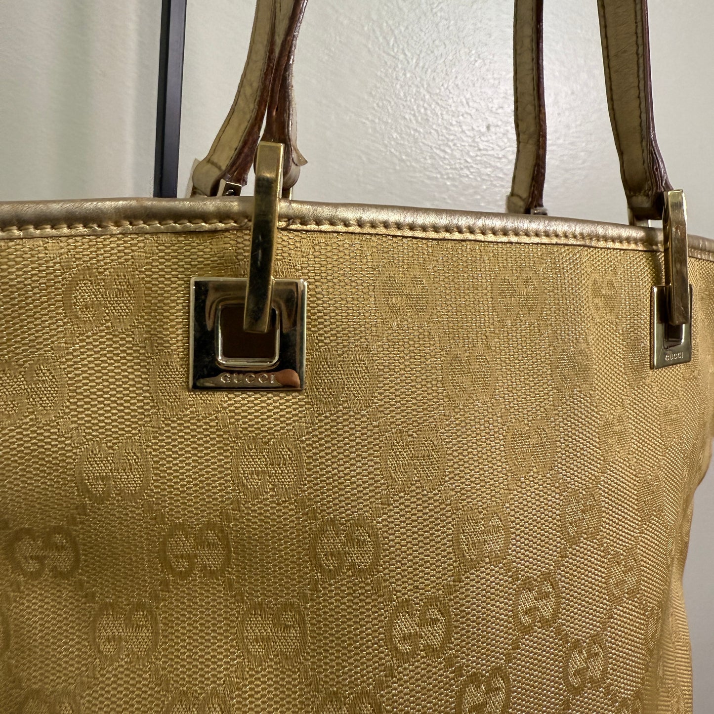 1015-07 GUCCI Gold GG Canvas Tote