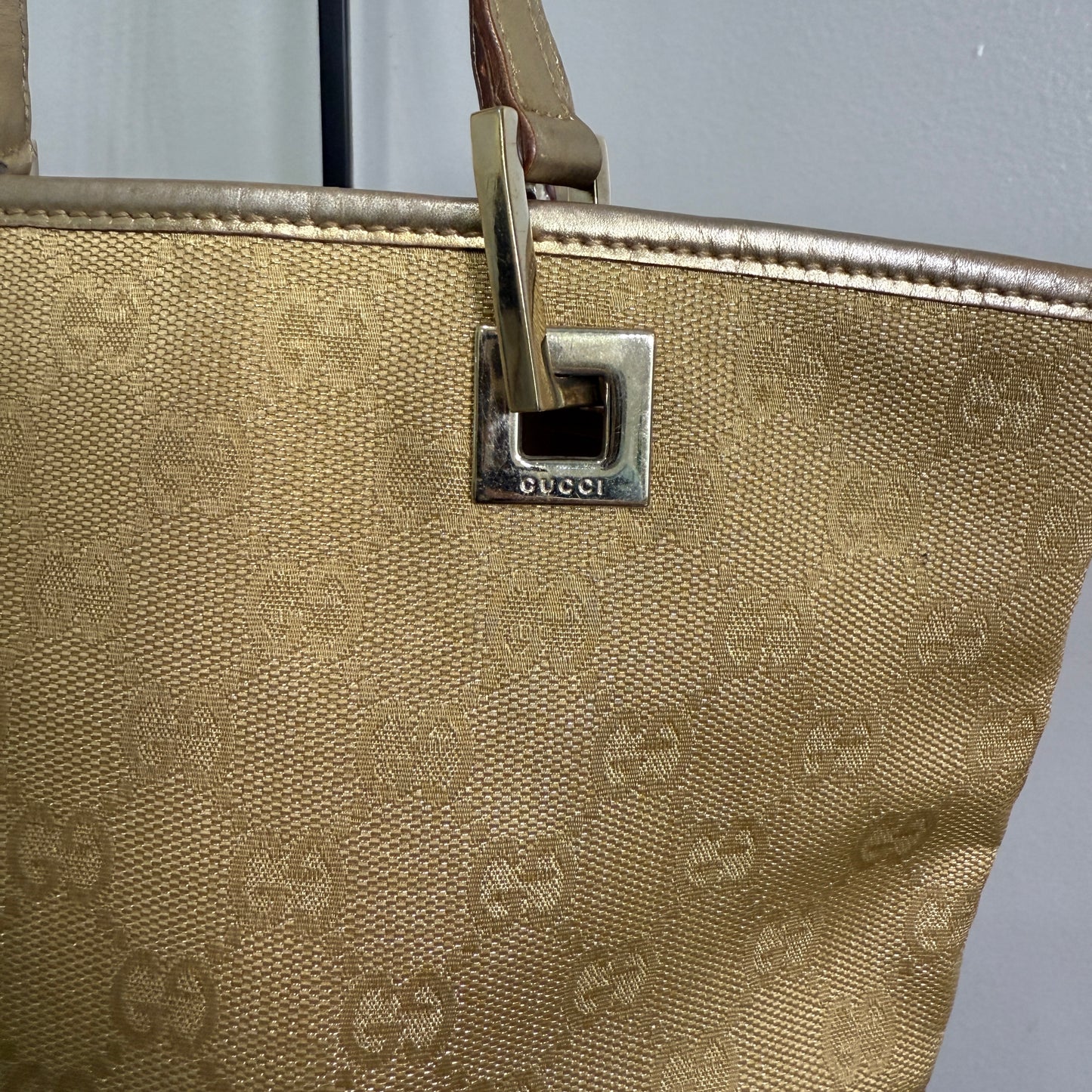 1015-07 GUCCI Gold GG Canvas Tote