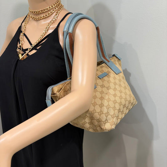 #005 GUCCI Brown Canvas w/ Blue Trim Tote