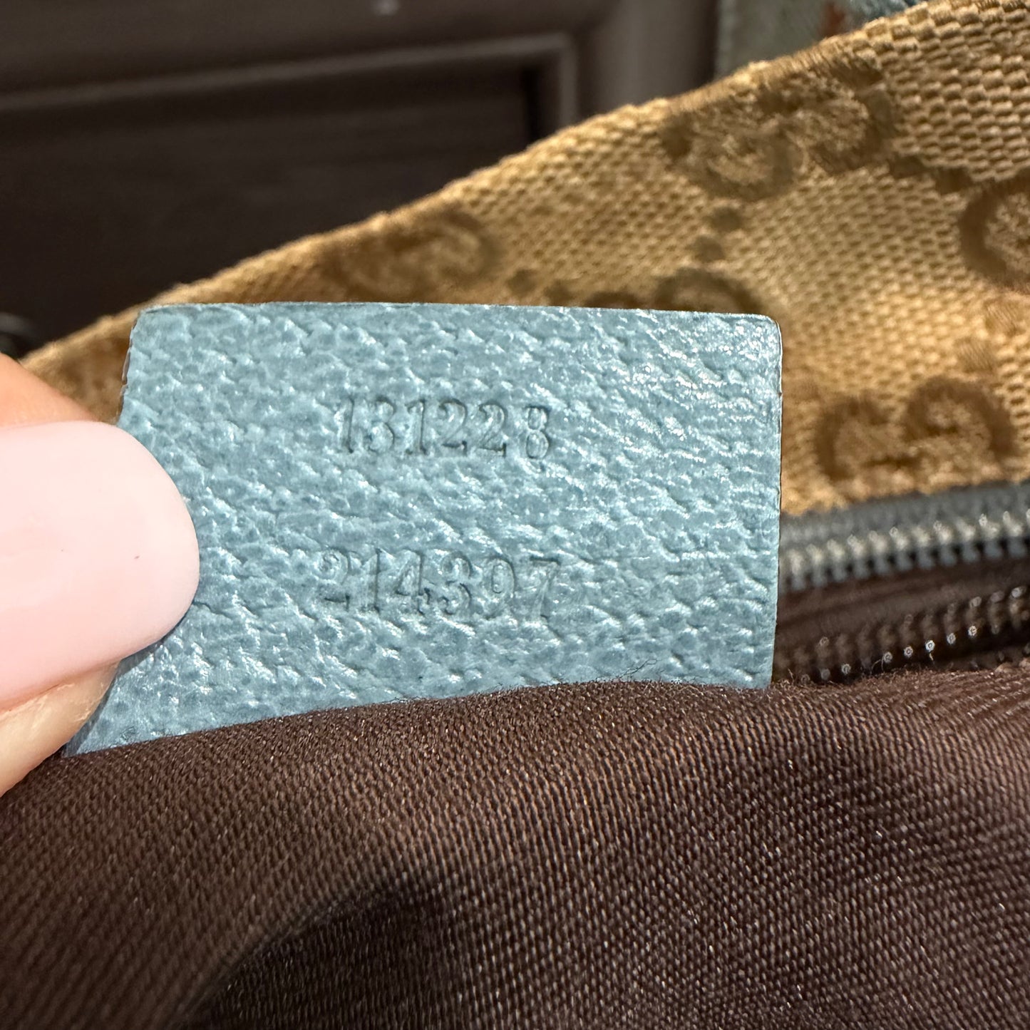 #005 GUCCI Brown Canvas w/ Blue Trim Tote