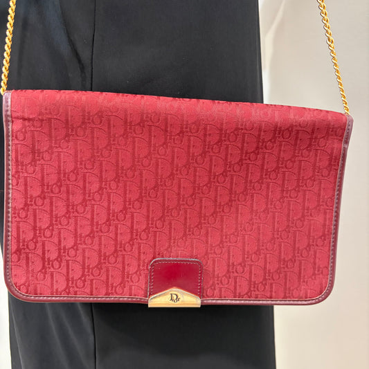 #022 CHRISTIAN DIOR Burgundy Oblique Trotter Shoulder Bag