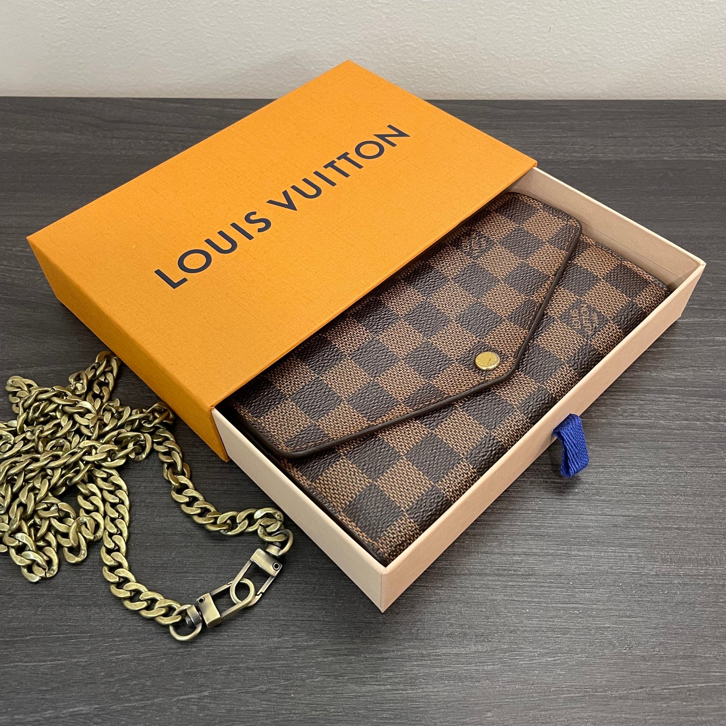 Louis Vuitton Damier Ebene Wallet on Chain & Storage Box