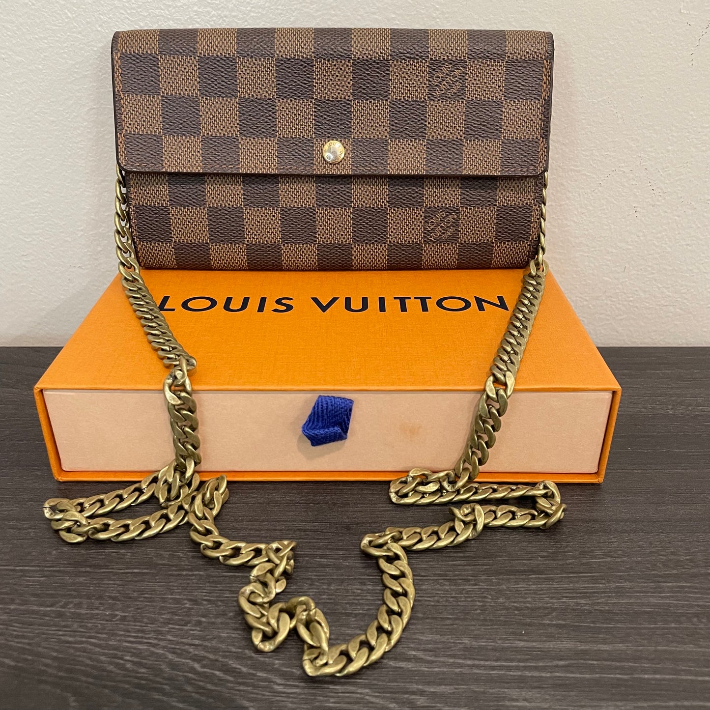 Louis Vuitton Damier Ebene Wallet on Chain & Storage Box