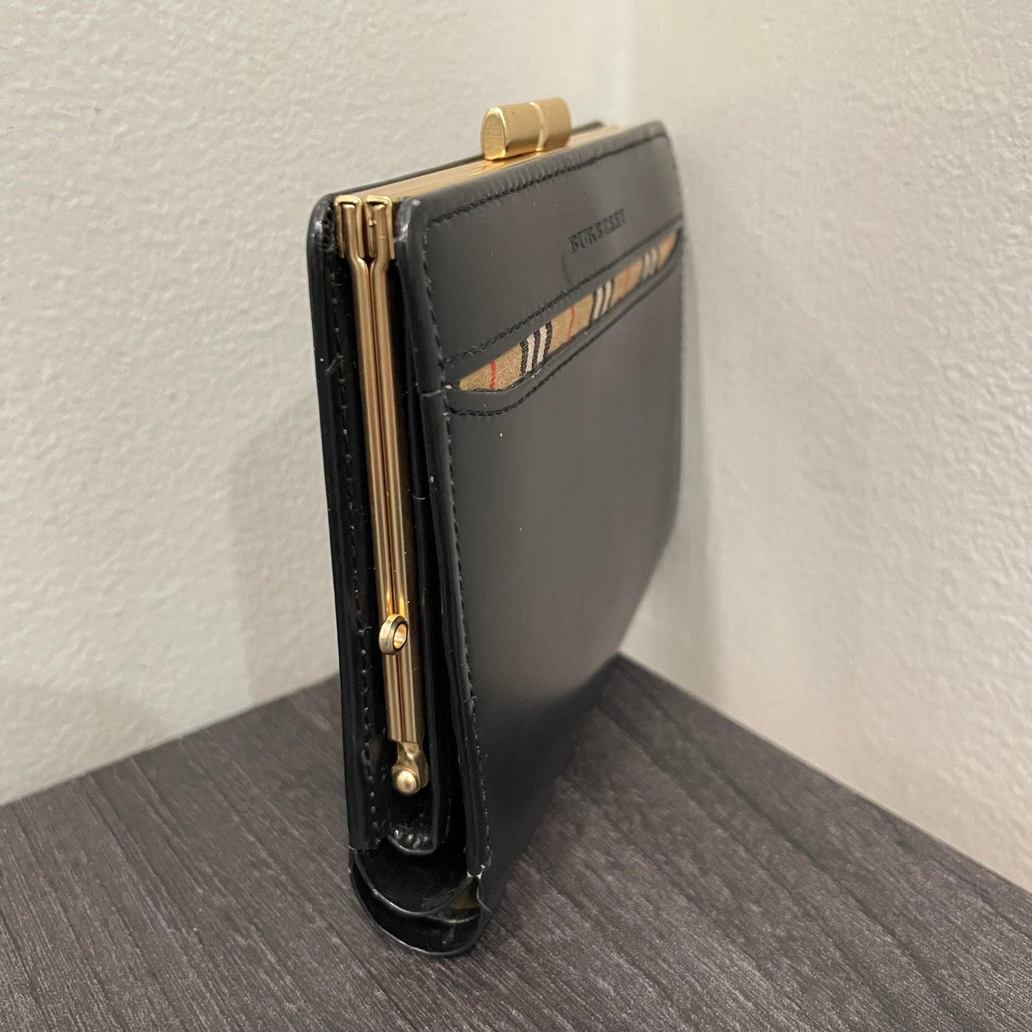 BURBERRY Patent Leather Wallet with Kiss Clasp