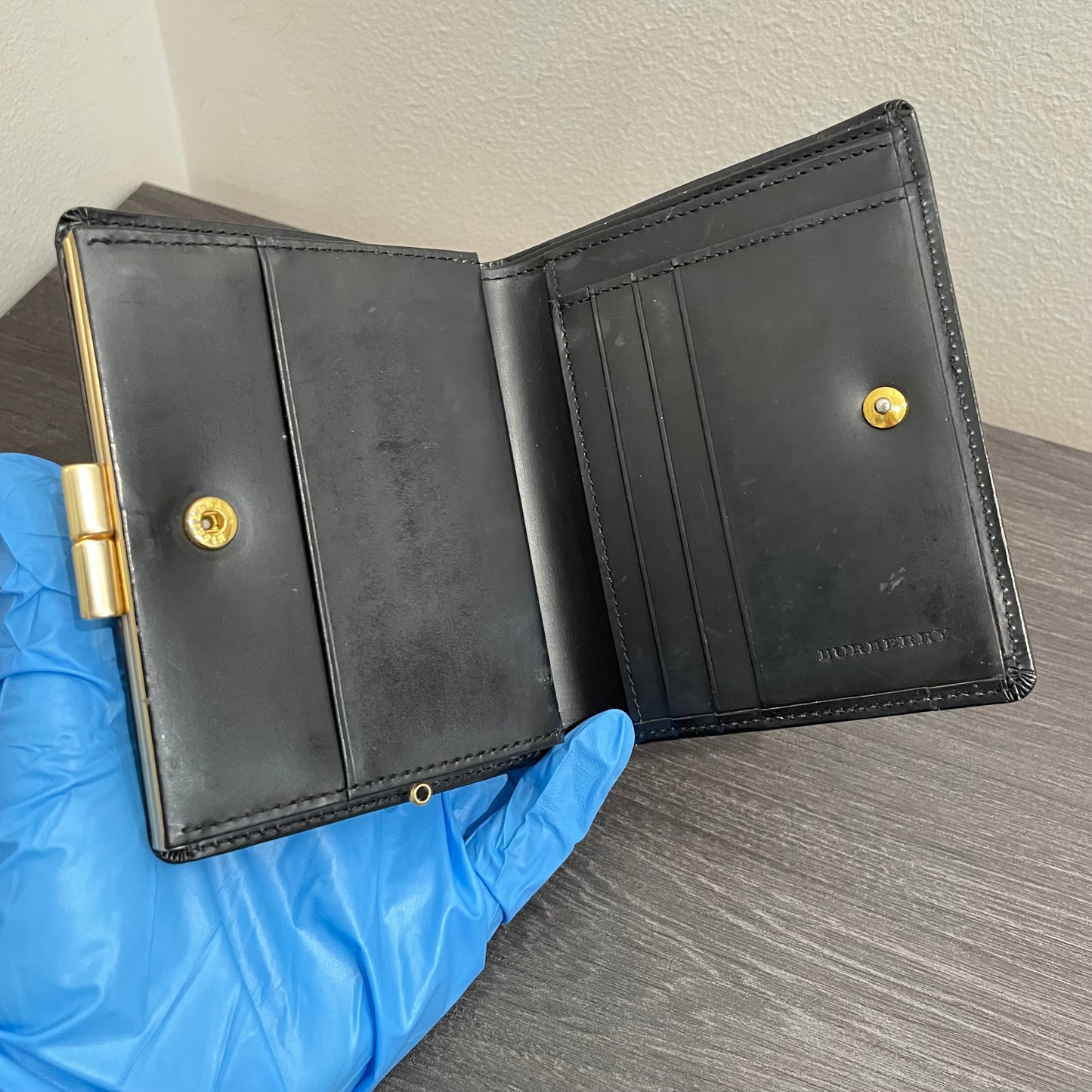 BURBERRY Patent Leather Wallet with Kiss Clasp