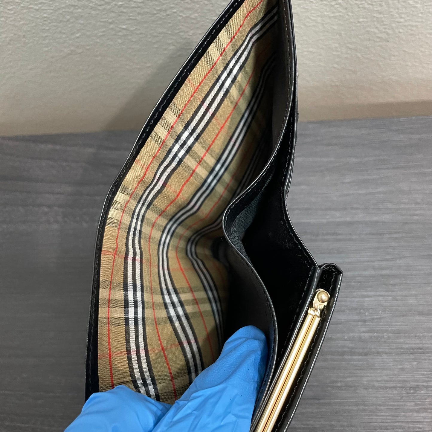 BURBERRY Patent Leather Wallet with Kiss Clasp