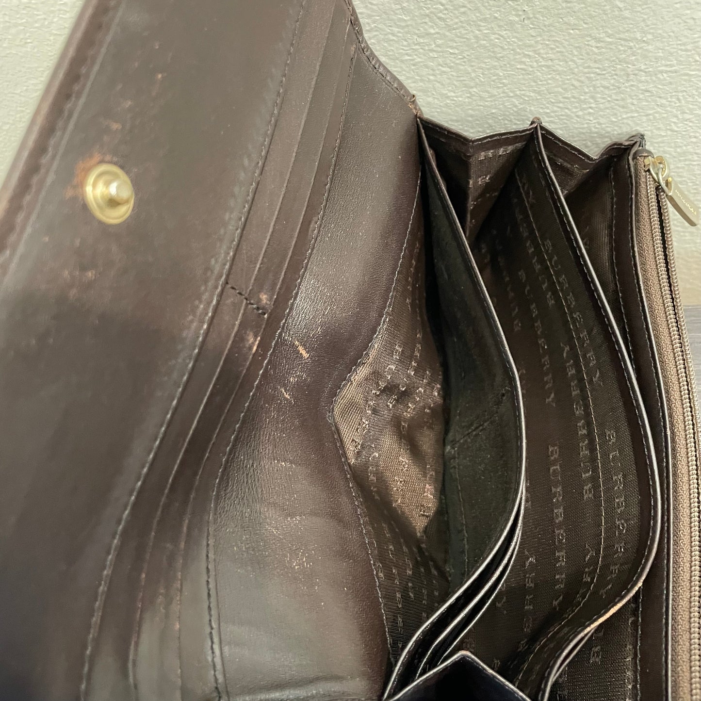 BURBERRY Coated Canvas Brown Leather Wallet
