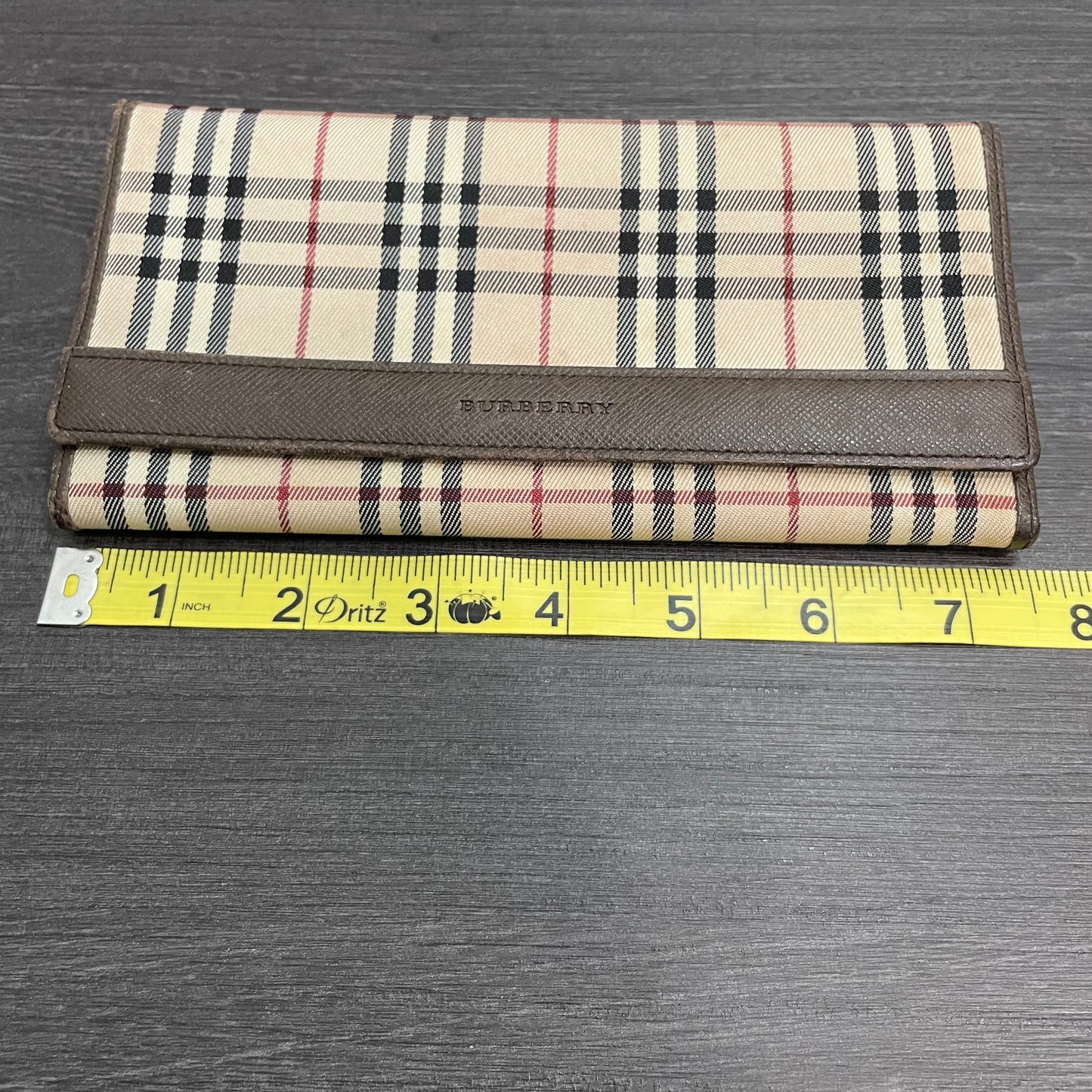BURBERRY Canvas Brown Leather Wallet with Kiss Clasp