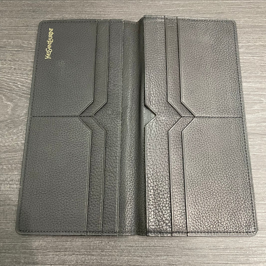 YVES SAINT LAURENT YSL Black Leather Checkbook Holder