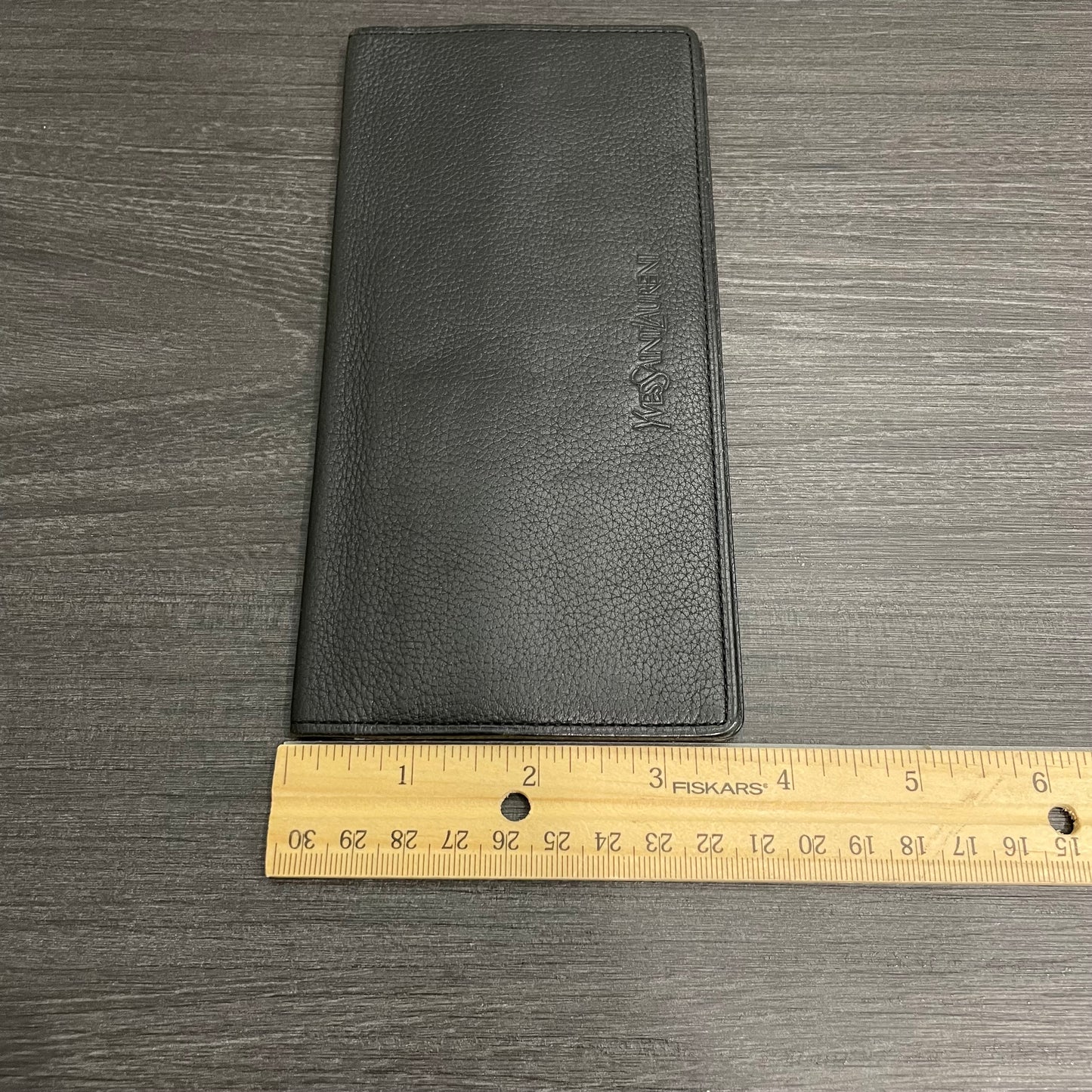 YVES SAINT LAURENT YSL Black Leather Checkbook Holder
