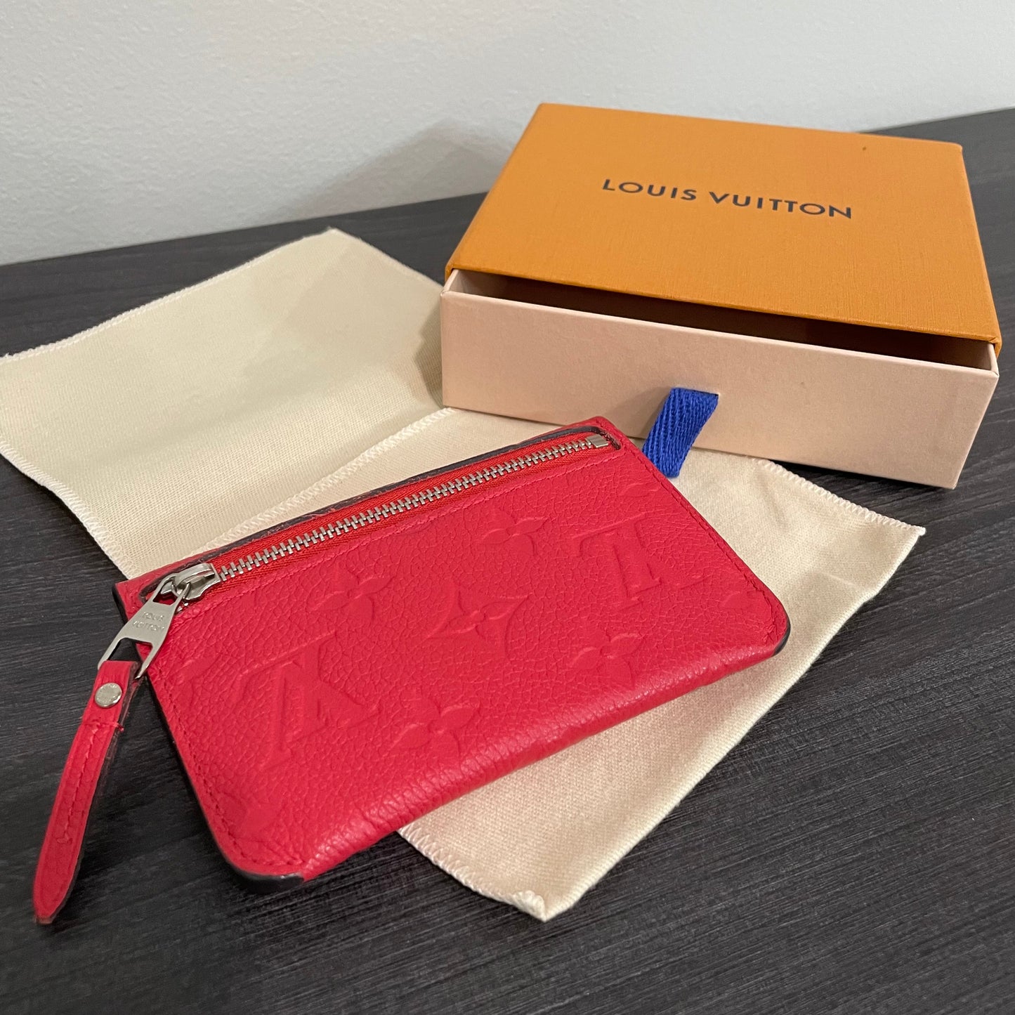 SOLD! Louis Vuitton Cherry Red Empreinte Key Pouch with Box