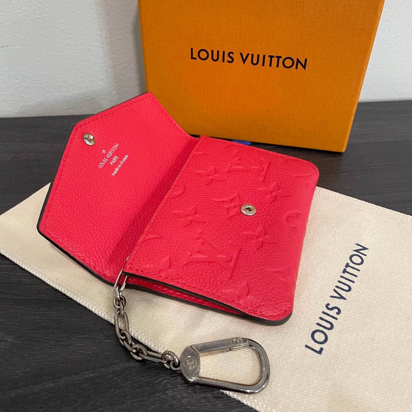 SOLD! Louis Vuitton Cherry Red Empreinte Key Pouch with Box