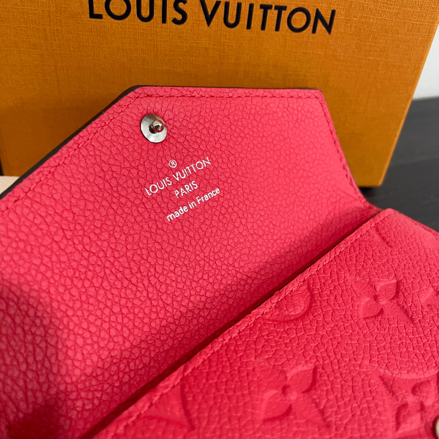 SOLD! Louis Vuitton Cherry Red Empreinte Key Pouch with Box