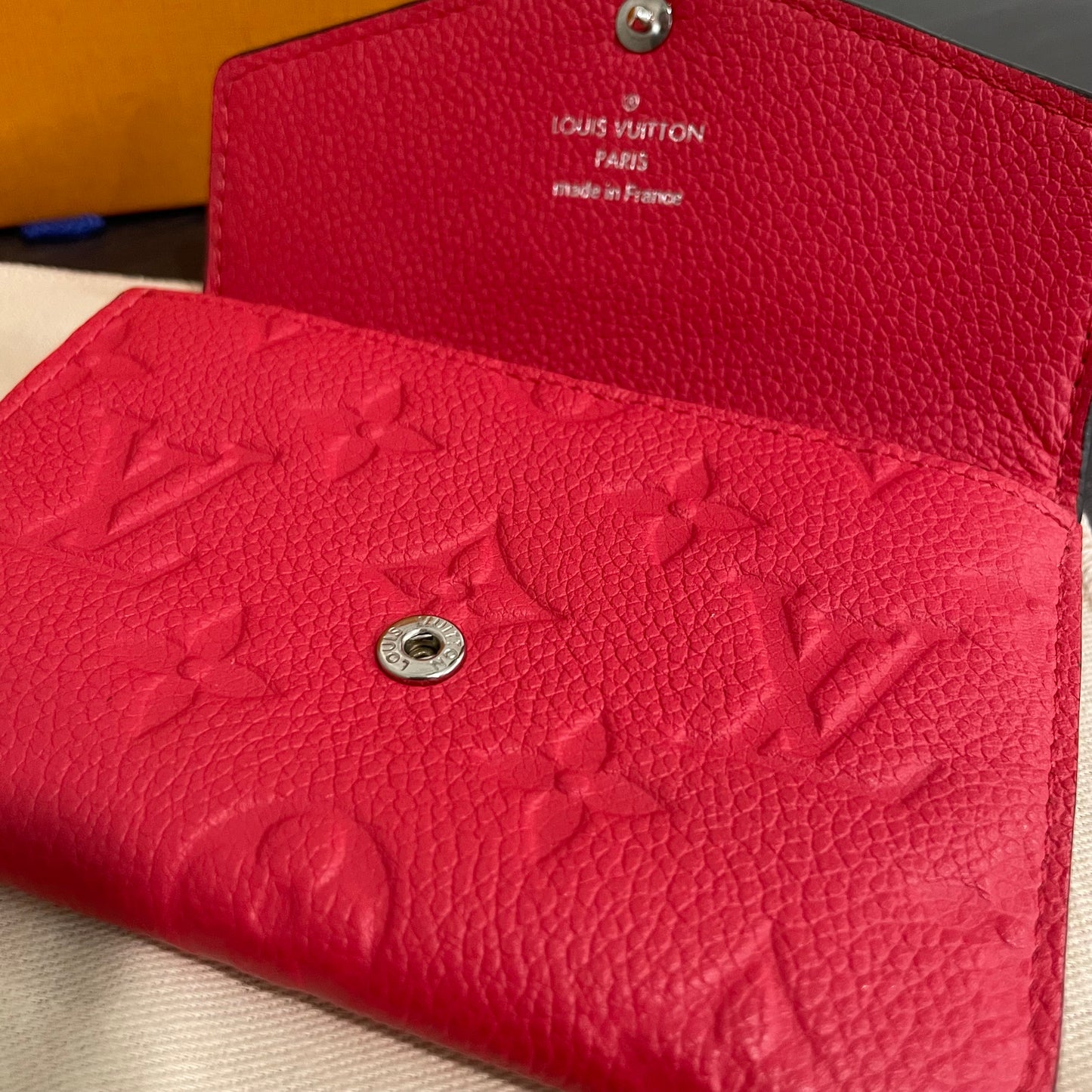 SOLD! Louis Vuitton Cherry Red Empreinte Key Pouch with Box