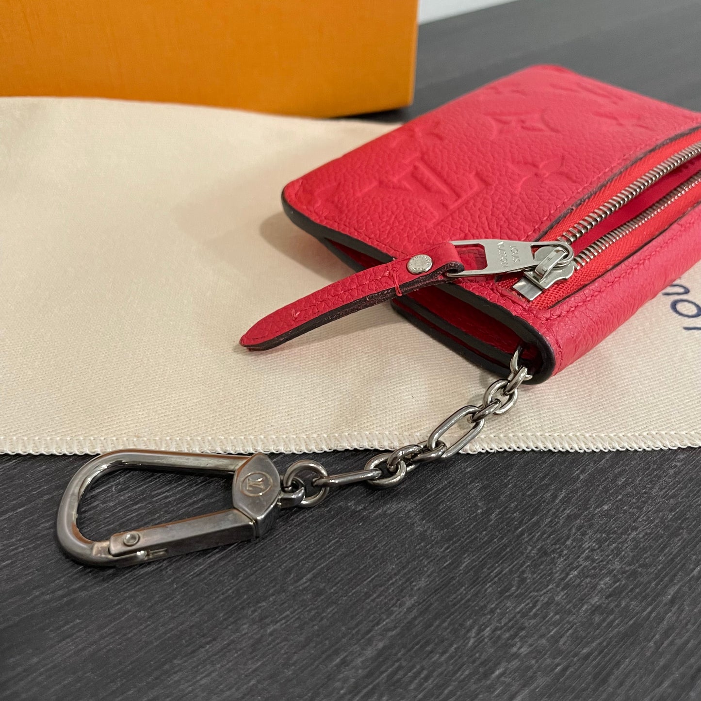 SOLD! Louis Vuitton Cherry Red Empreinte Key Pouch with Box