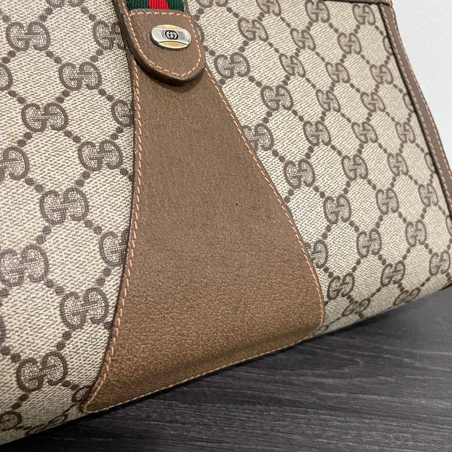SOLD! Gucci GG Canvas Web Sherry Line Clutch Bag & Gucci GG Marmont Leather Key Case
