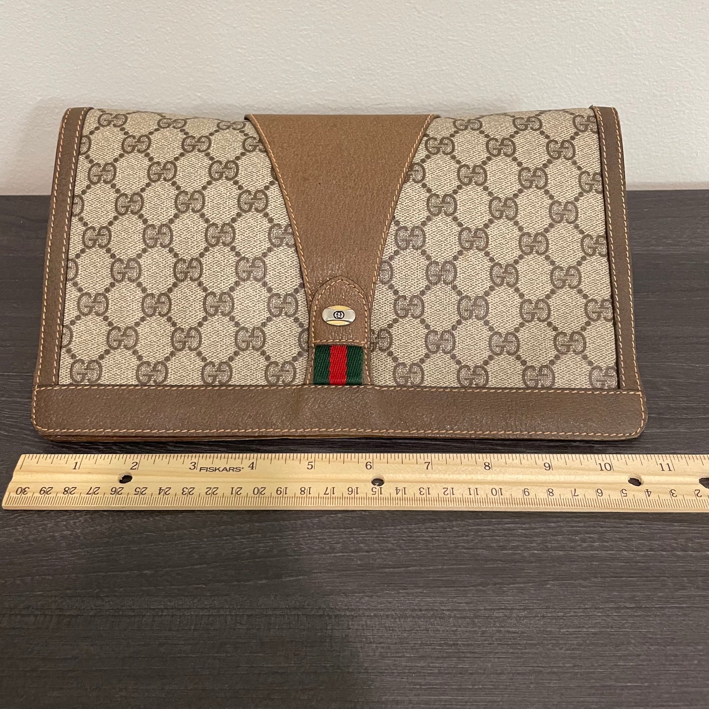 SOLD! Gucci GG Canvas Web Sherry Line Clutch Bag & Gucci GG Marmont Leather Key Case