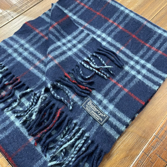 Vintage BURBERRYS Blue 100% Lambswool Scarf Stole