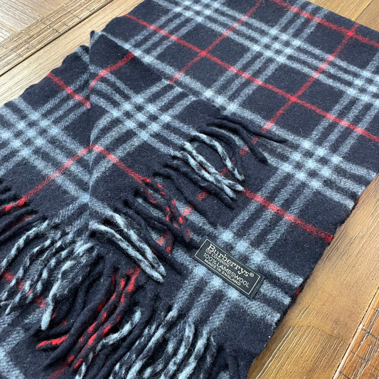 Vintage BURBERRYS Blue 100% Lambswool Scarf Stole