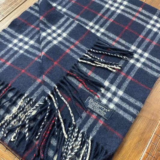 Vintage BURBERRYS Blue 100% Cashmere Scarf Stole