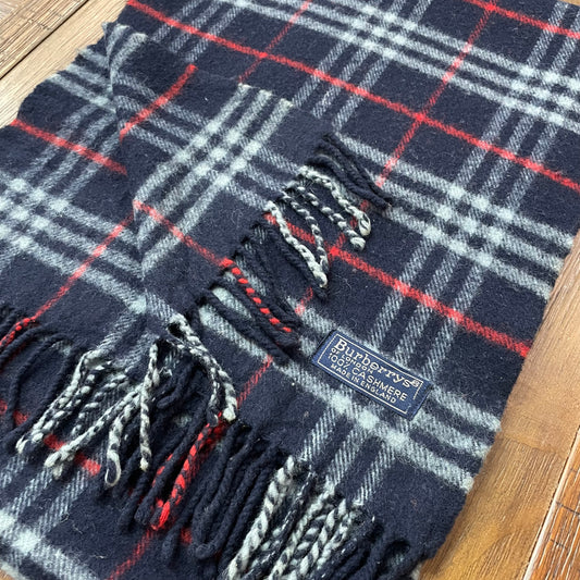 Vintage BURBERRYS Blue 100% Cashmere Scarf Stole