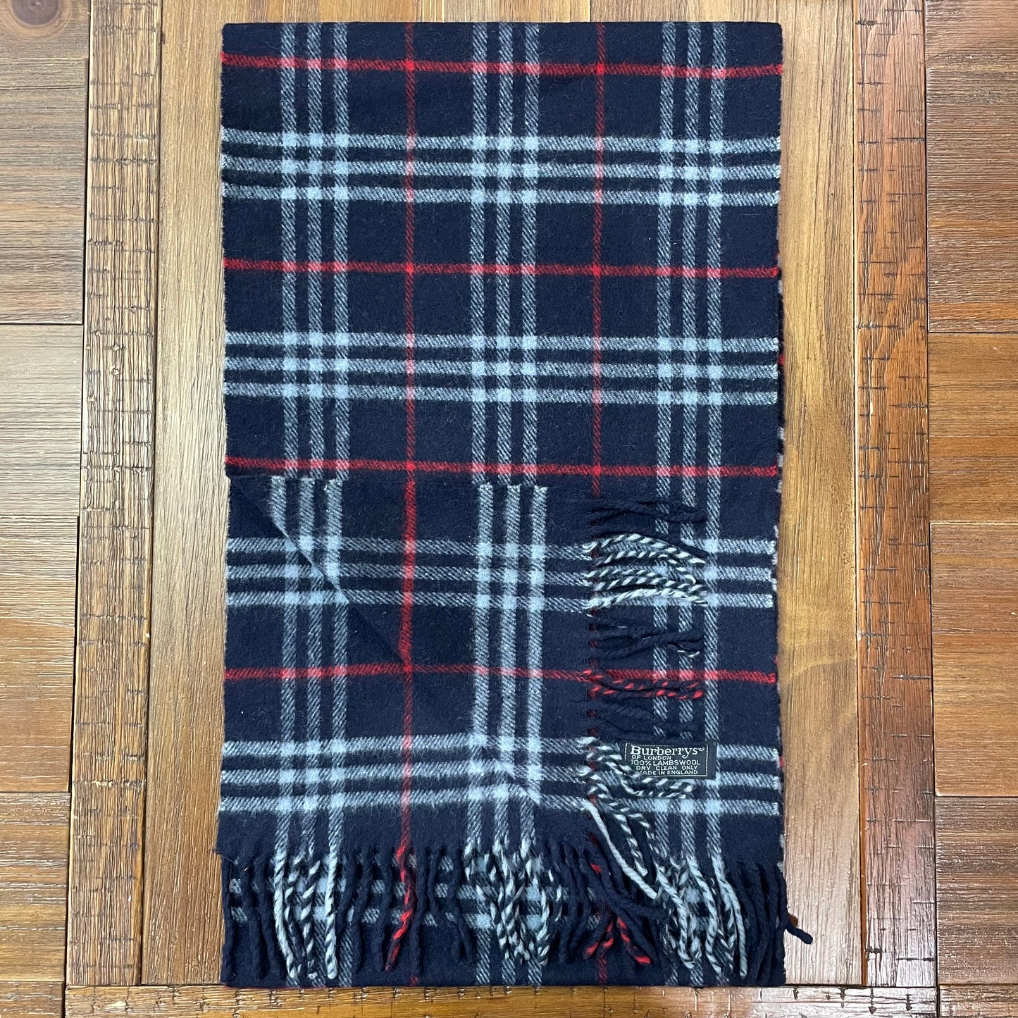 Vintage BURBERRYS Blue 100% Lambswool Scarf Stole