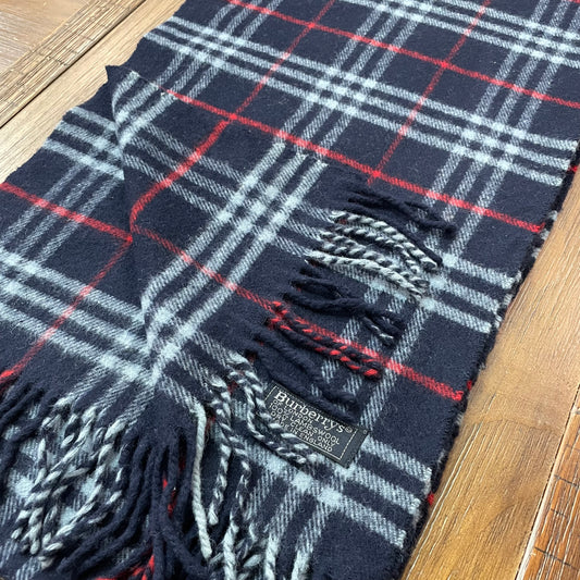 Vintage BURBERRYS Blue 100% Lambswool Scarf Stole
