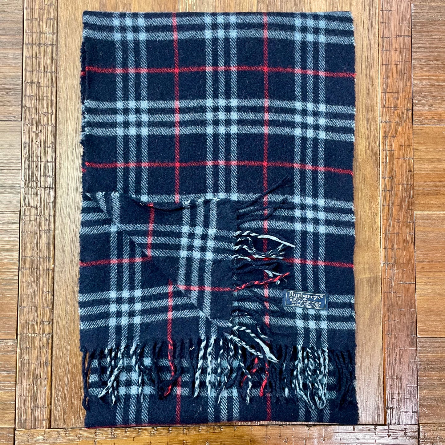 Vintage BURBERRYS Blue 100% Lambswool Scarf Stole