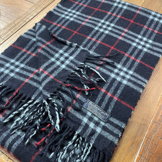 Vintage BURBERRYS Blue 100% Lambswool Scarf Stole