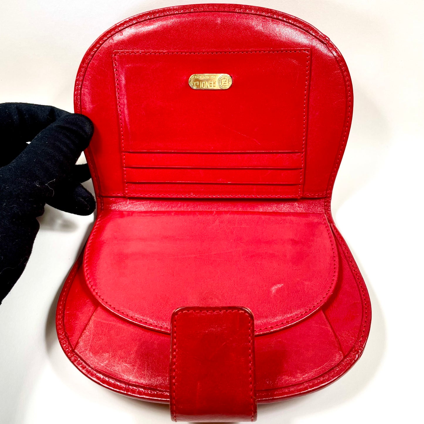 FENDI Red Leather Leopard Print Wallet