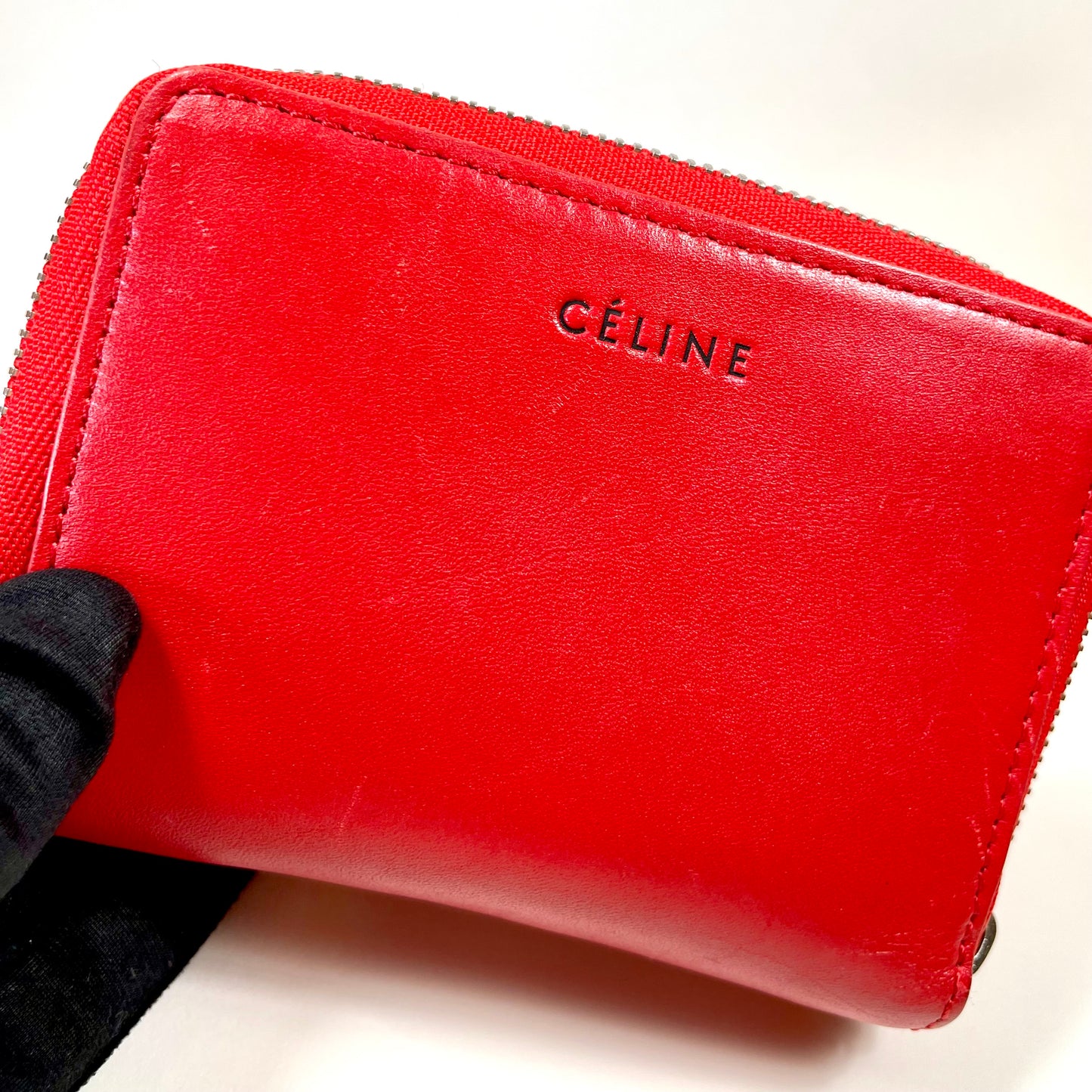 CELINE Red Leather Compact Zippy Wallet