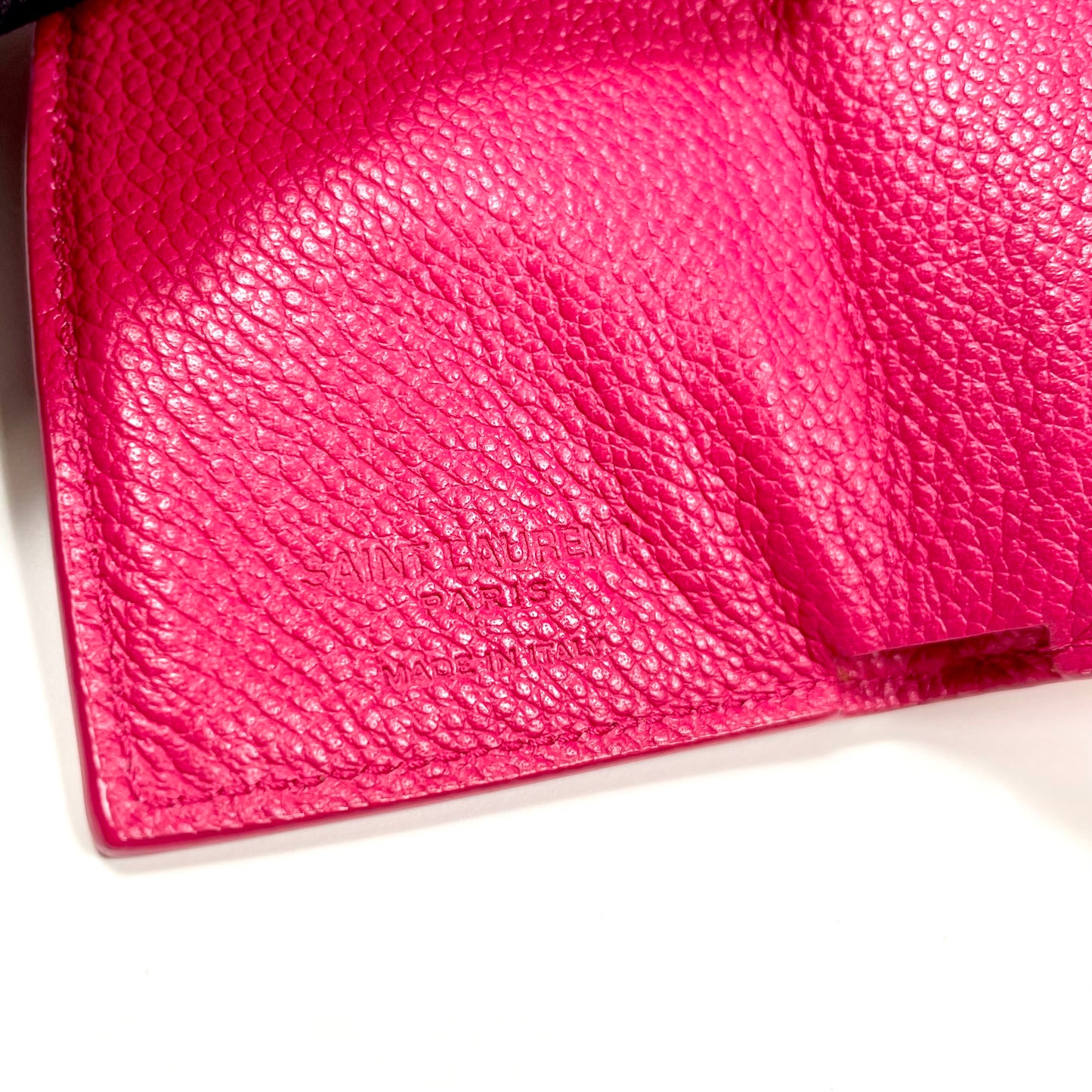 SAINT LAURENT Pink Leather Tri-fold Mini Wallet
