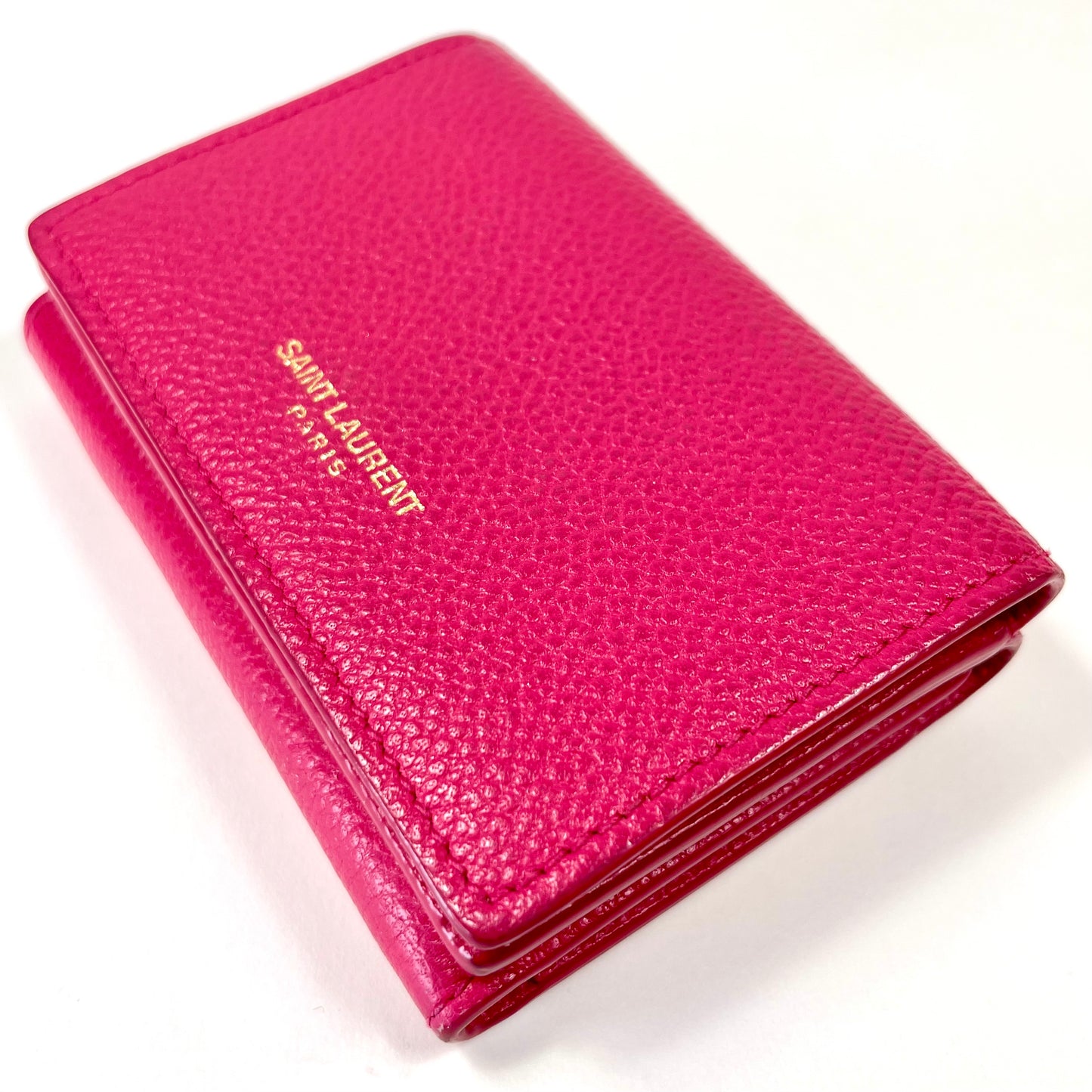 SAINT LAURENT Pink Leather Tri-fold Mini Wallet
