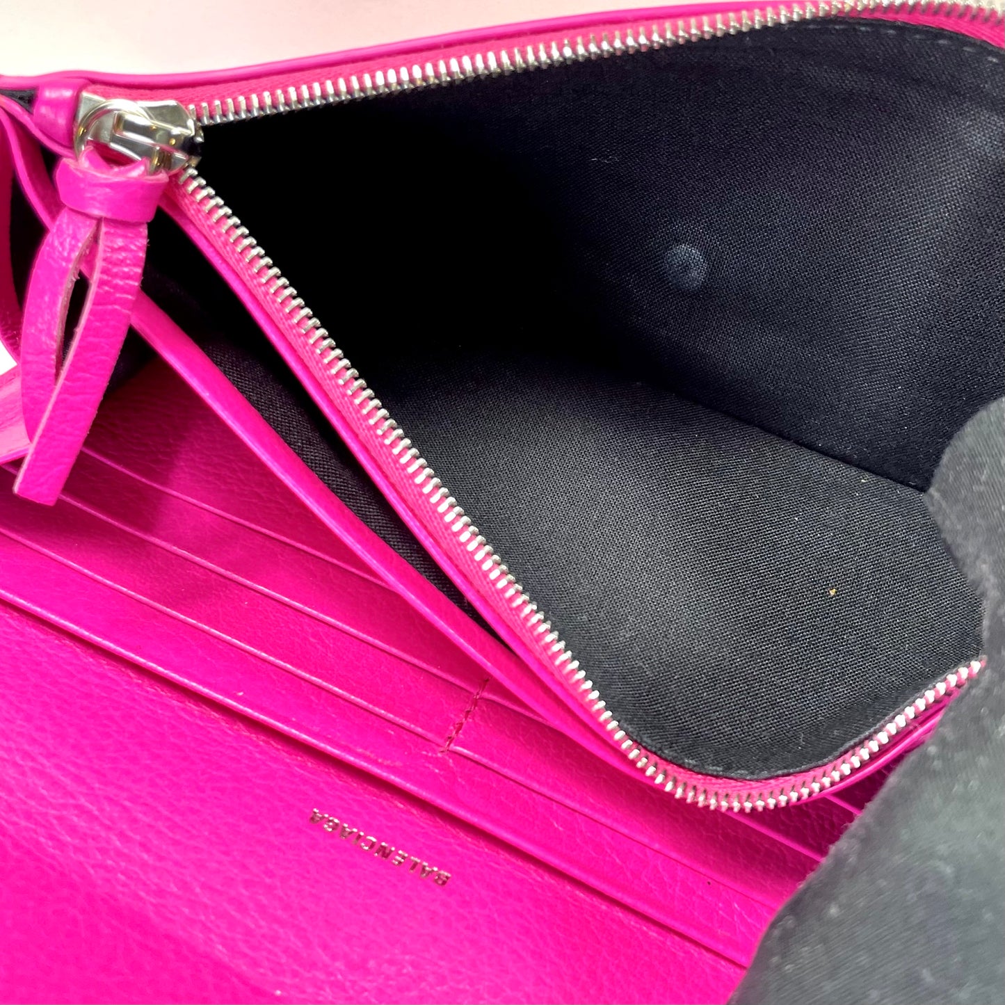 BALENCIAGA Hot Pink Leather Long Wallet