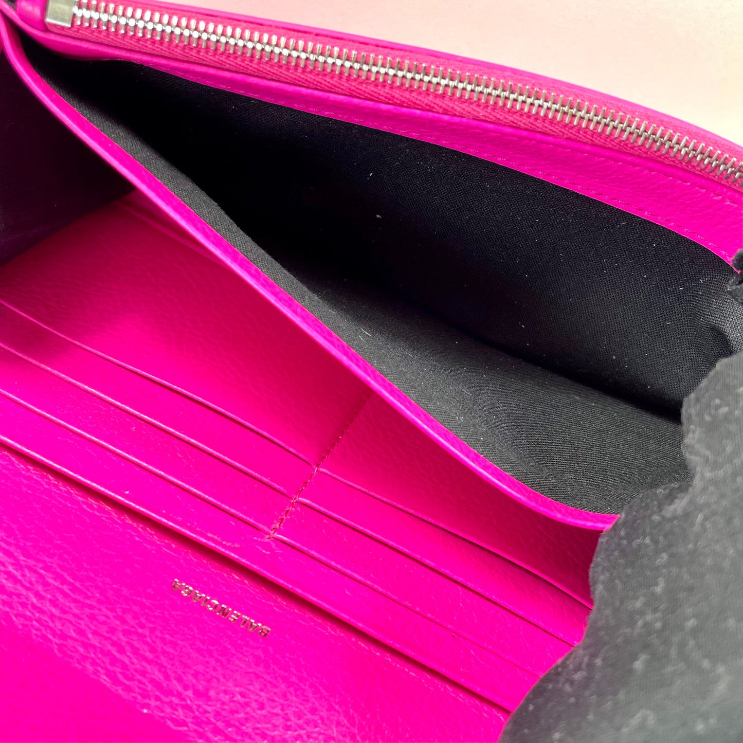 BALENCIAGA Hot Pink Leather Long Wallet