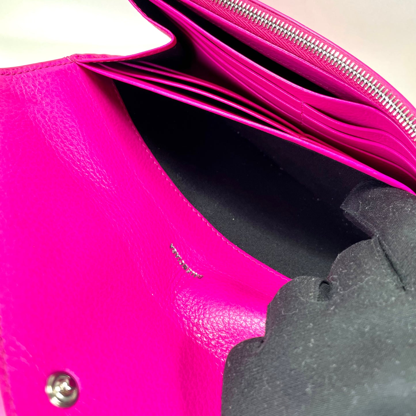 BALENCIAGA Hot Pink Leather Long Wallet