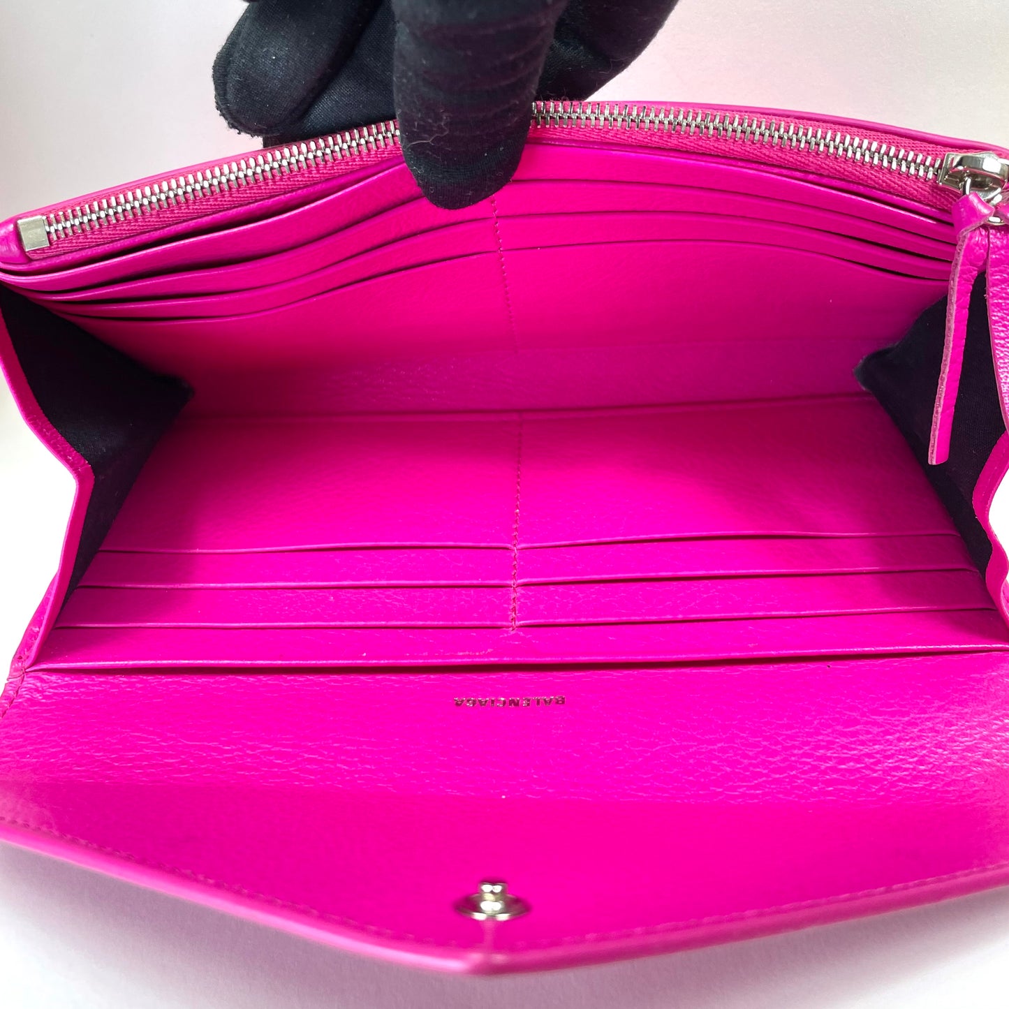 BALENCIAGA Hot Pink Leather Long Wallet